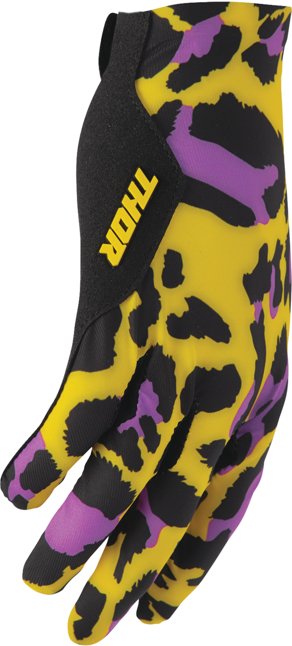 THOR Sportmode Cheetah Gloves - Yellow/Purple - Large 3330-8576
