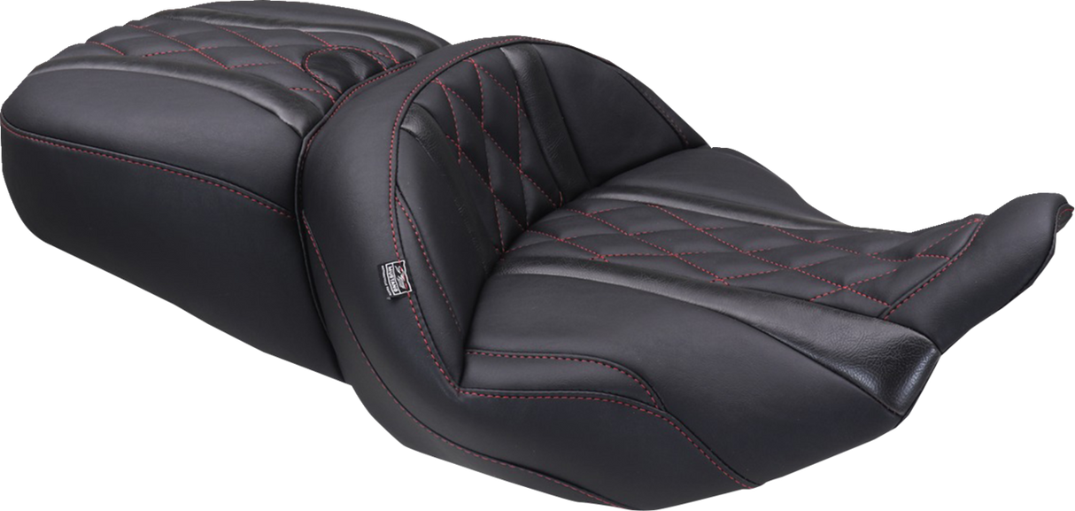 MUSTANG Deluxe One-Piece, 2-Up Seat - Diamond - Dark Cherry Stitch - FLT/FLH '23-'25 89411DC