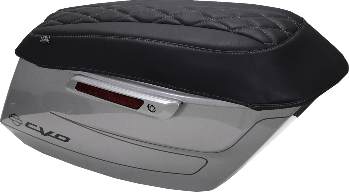 MUSTANG Deluxe Diamond Saddlebag Lid Cover - Black w/ Gunmetal Gray Stitch - FLH/FLT '23-'25 88470GM