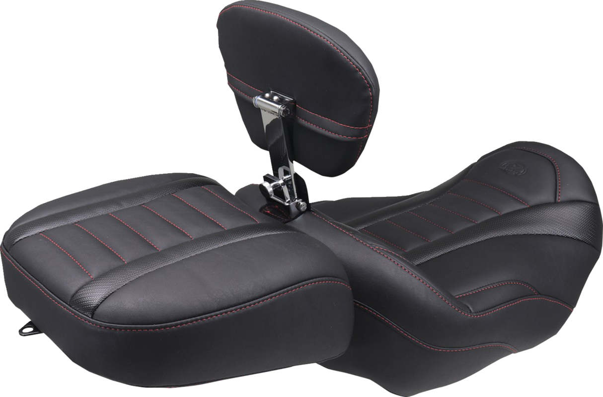 MUSTANG Deluxe Touring Solo Seat - w/ Backrest - Dark Cherry Stitch - FLT/FLH '23-'25 89401DC
