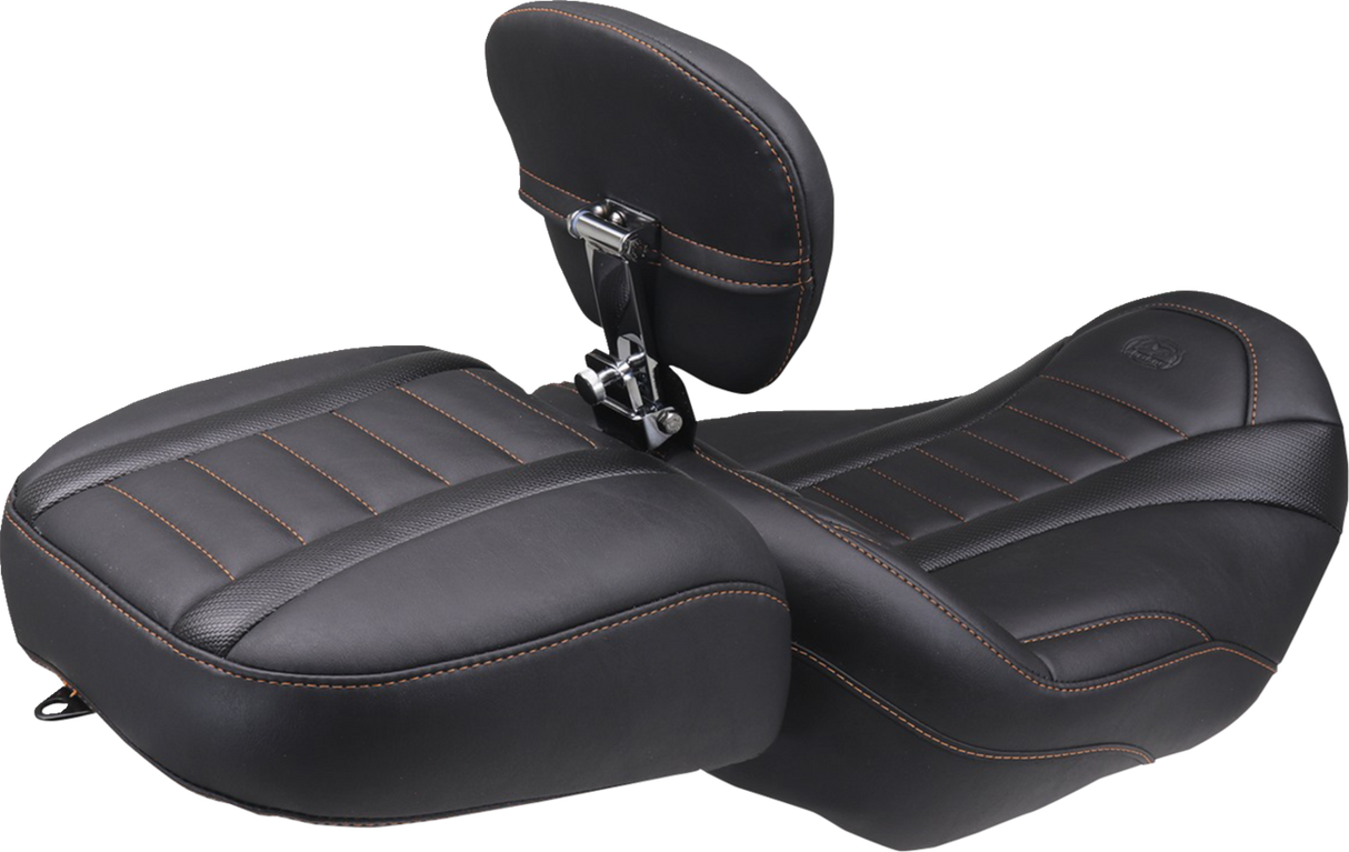 MUSTANG Deluxe Touring Solo Seat - w/ Backrest - Mandarin Orange Stitch - FLT/FLH '23-'25 89401MO