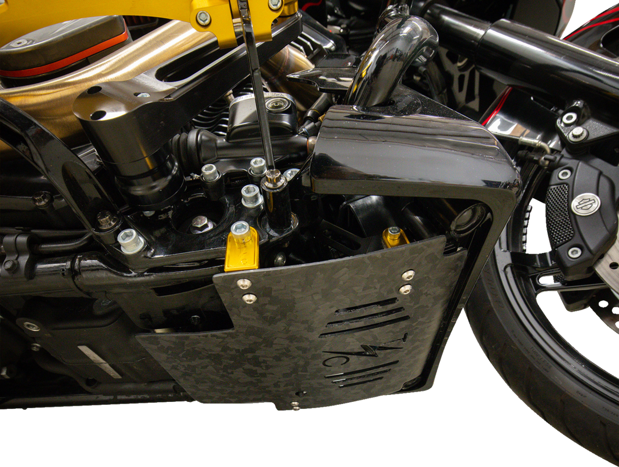 THRASHIN SUPPLY CO. Skid Plate - Carbon Fiber/Forged - With Gold Brackets - FLHX/FLTRX TSC-3035-5