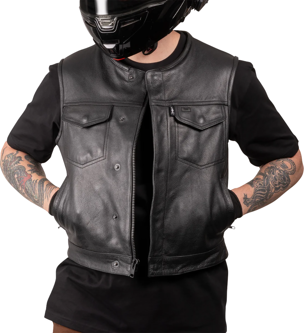 THRASHIN SUPPLY CO. Encinal Leather Shorty Riding Vest - Black - Small TMJ-17-08