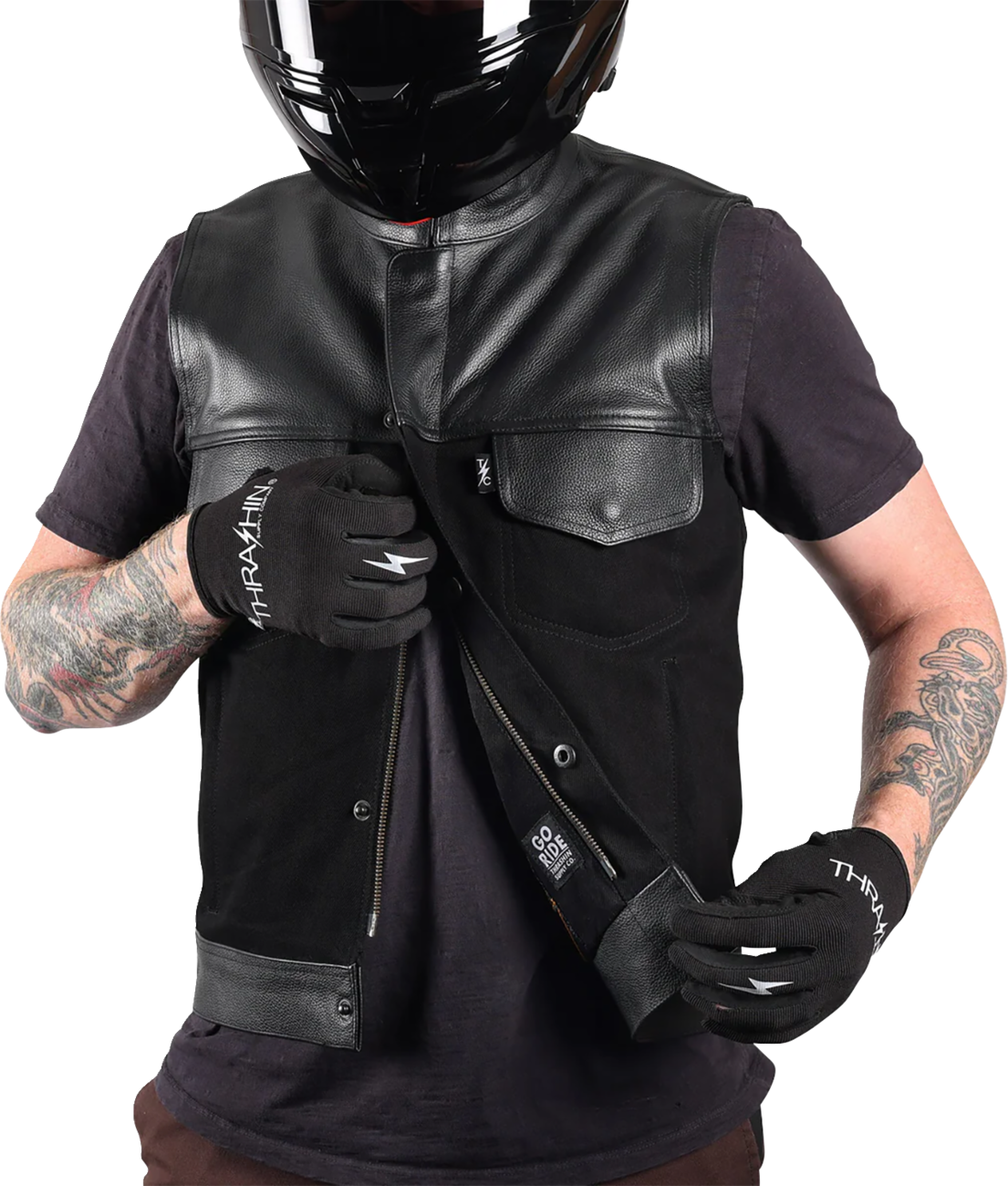 THRASHIN SUPPLY CO. Kanan Leather/Denim Riding Vest - Black - 3XL TMJ-13-13