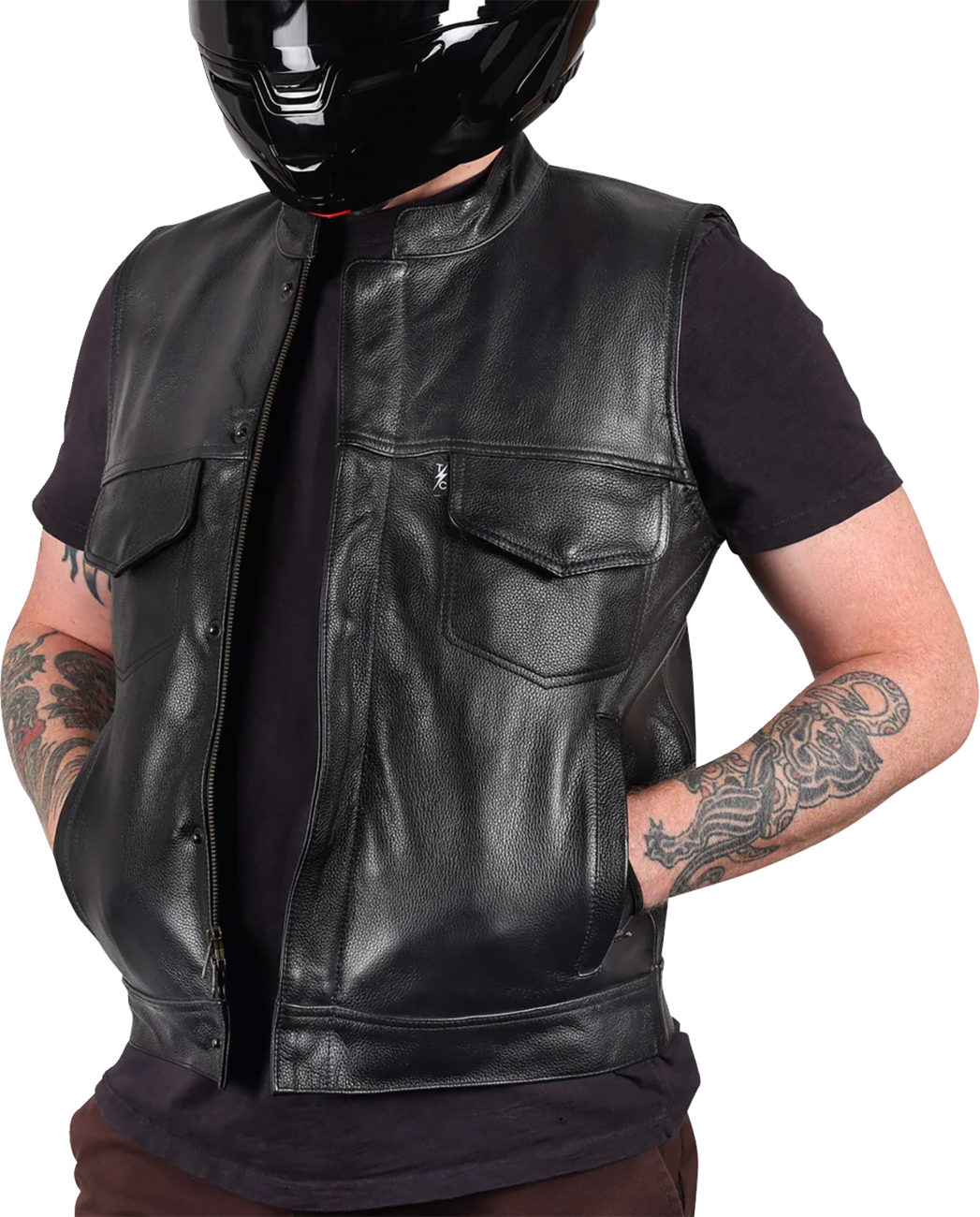 THRASHIN SUPPLY CO. Mulholland Leather Riding Vest - Black - Medium TMJ-14-09