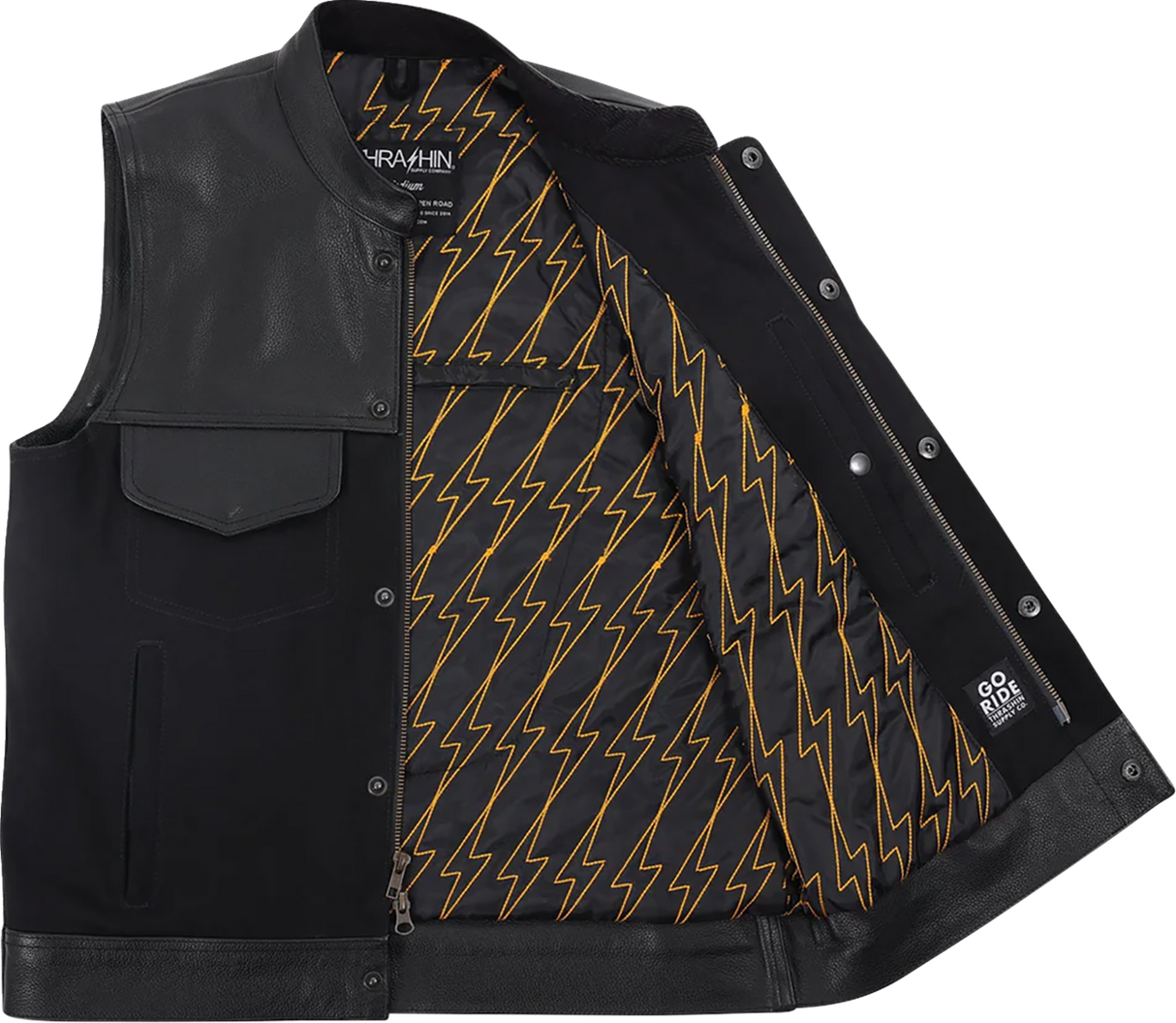 THRASHIN SUPPLY CO. Kanan Leather/Denim Riding Vest - Black - Medium TMJ-13-09