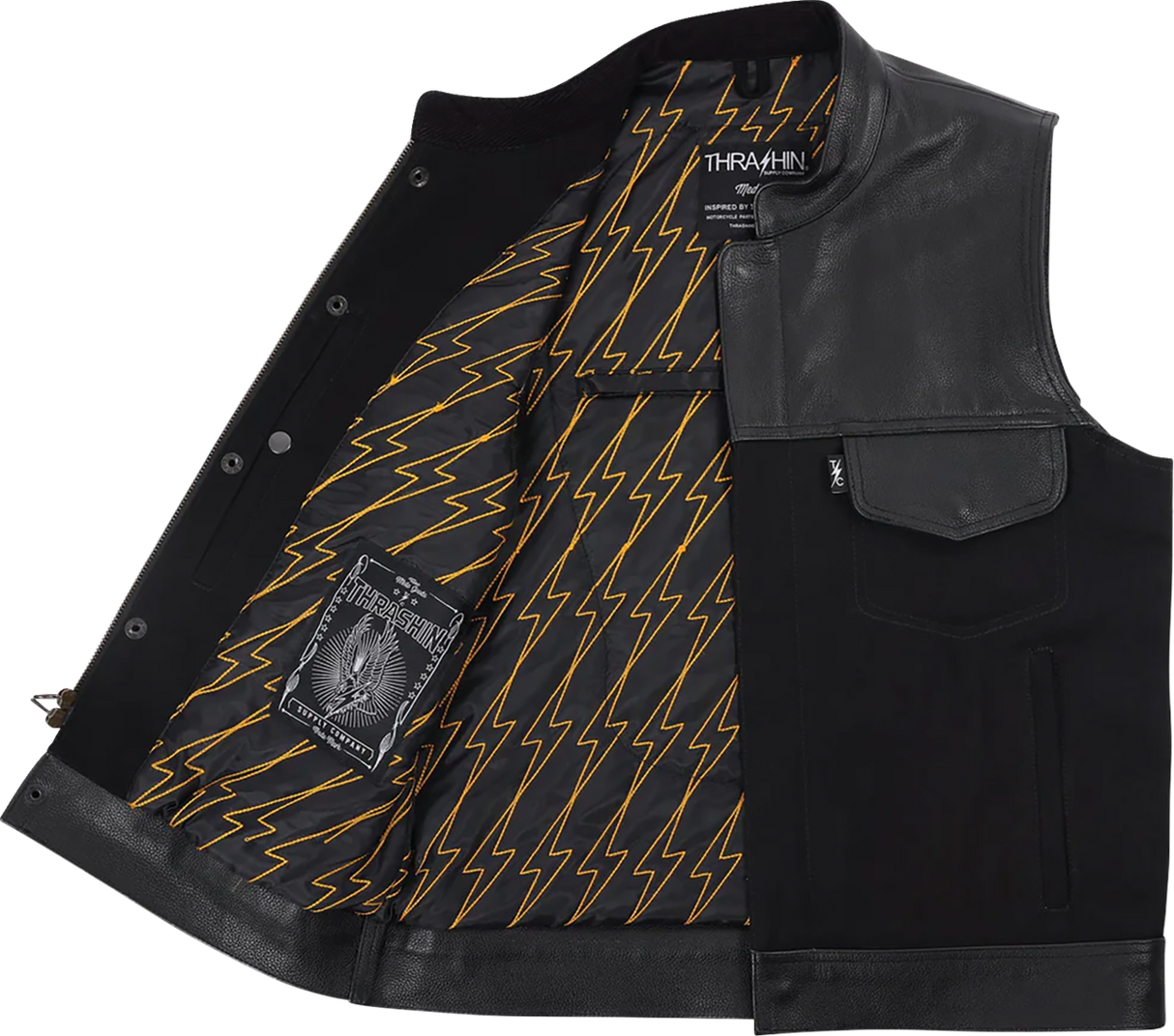 THRASHIN SUPPLY CO. Kanan Leather/Denim Riding Vest - Black - Small TMJ-13-08