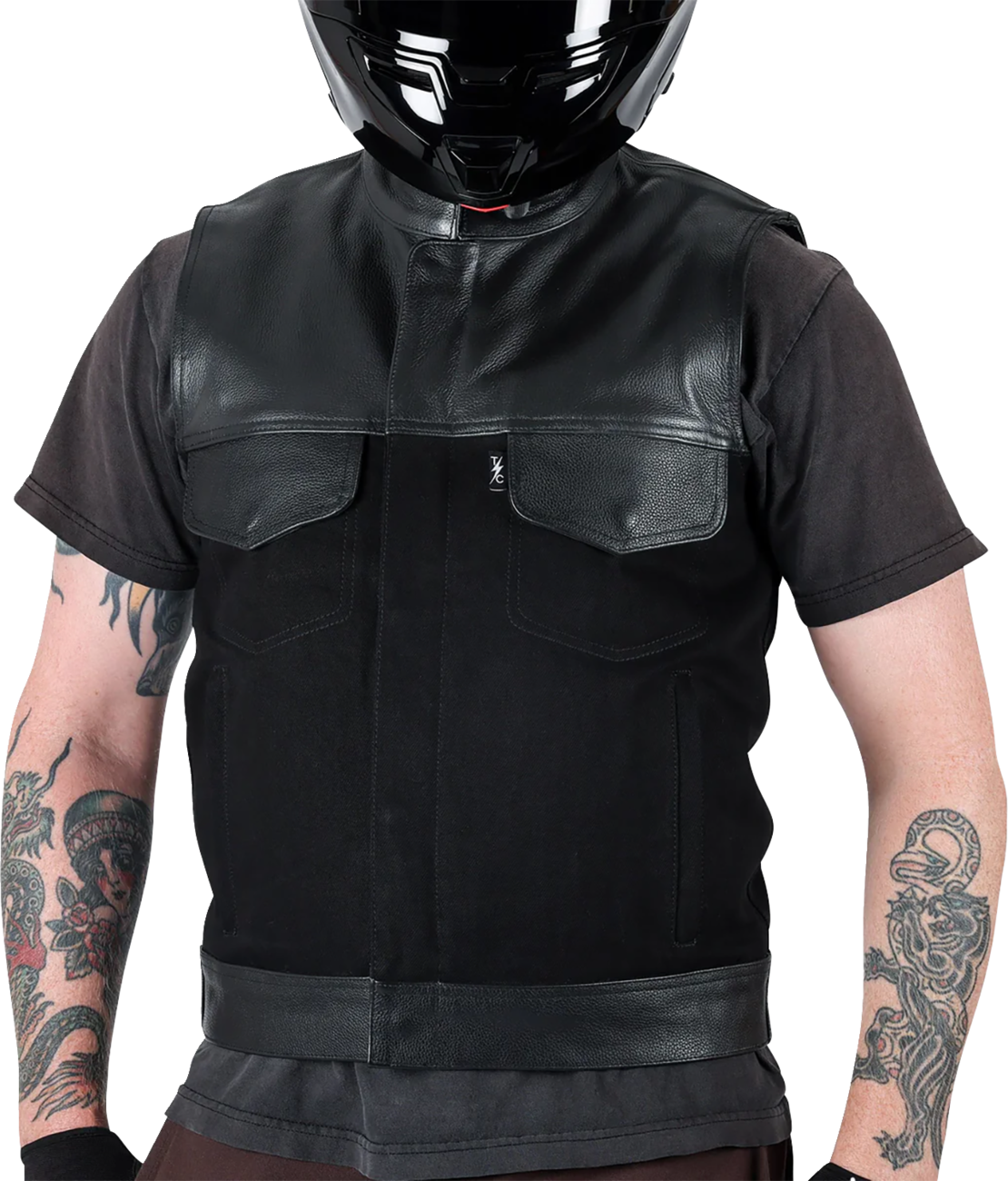 THRASHIN SUPPLY CO. Kanan Leather/Denim Riding Vest - Black - Medium TMJ-13-09