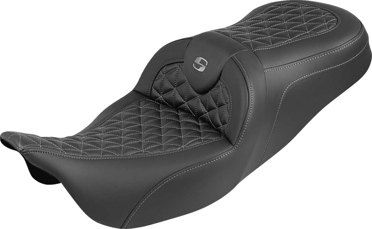SADDLEMEN RoadSofa™ Tri Gripper Seat - Standard Reach - Gray Stitch - w/o Backrest - FLH/FLT '08-'25 808-07B-21002
