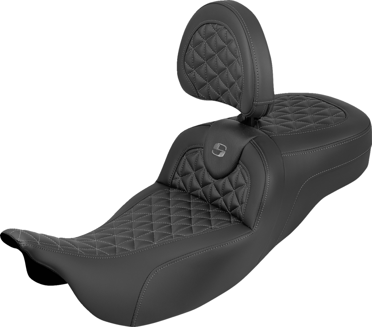 SADDLEMEN RoadSofa™ Tri Gripper Seat - Standard Reach - Gray Stitch - w/ Backrest - FLH/FLT '08-'25 808-07B-211B2