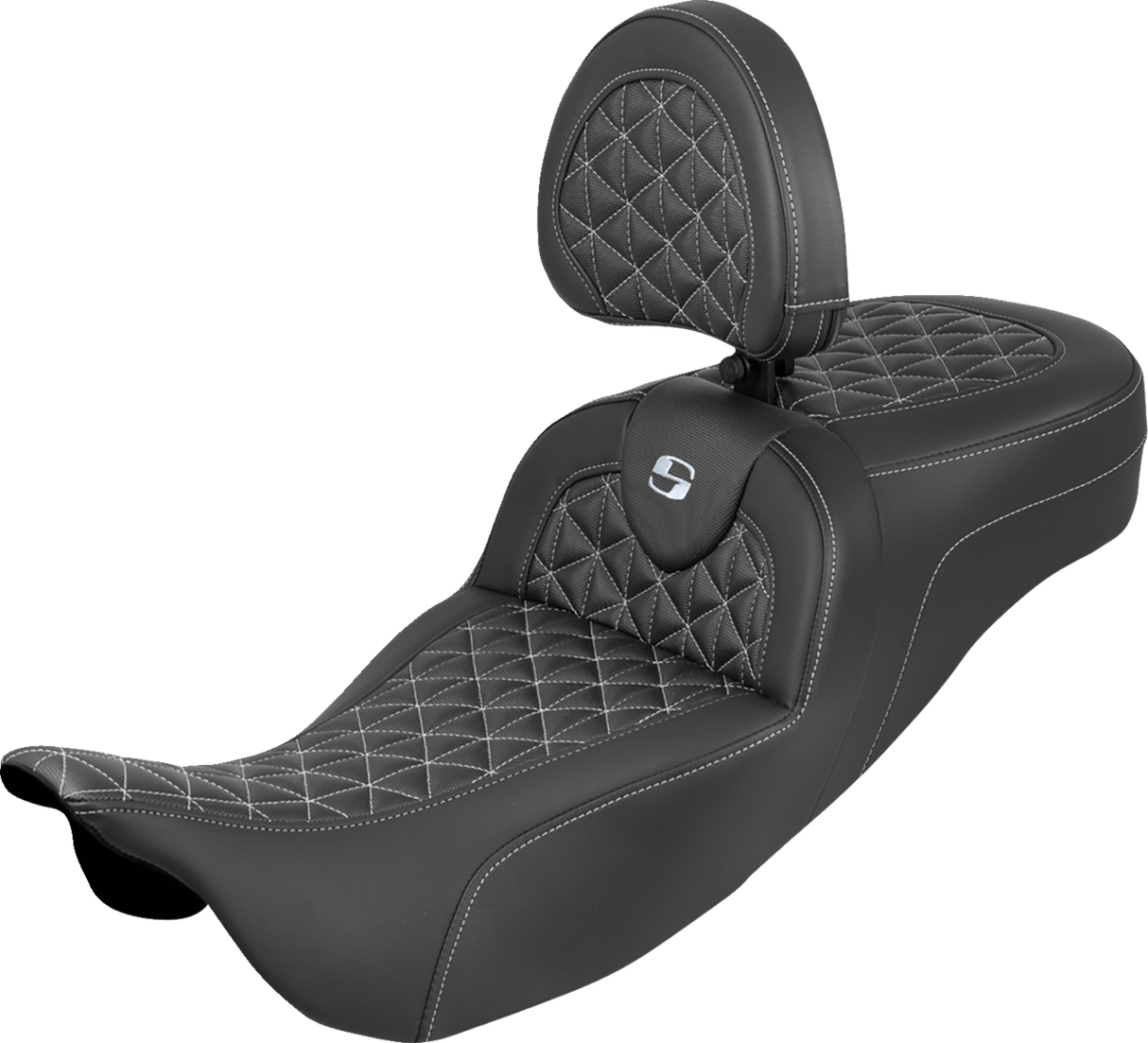 SADDLEMEN RoadSofa™ Tri Gripper Seat - Standard Reach - Silver Stitch - w/ Backrest - FLH/FLT '08-'25 808-07B-211B5