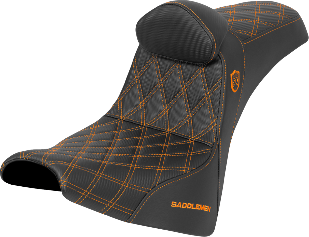 SADDLEMEN Pro Series SDC Performance Seat - w/ Backrest - Orange Stitch - Gripper - FXBB/FXST '18-'25 SC81830DB3