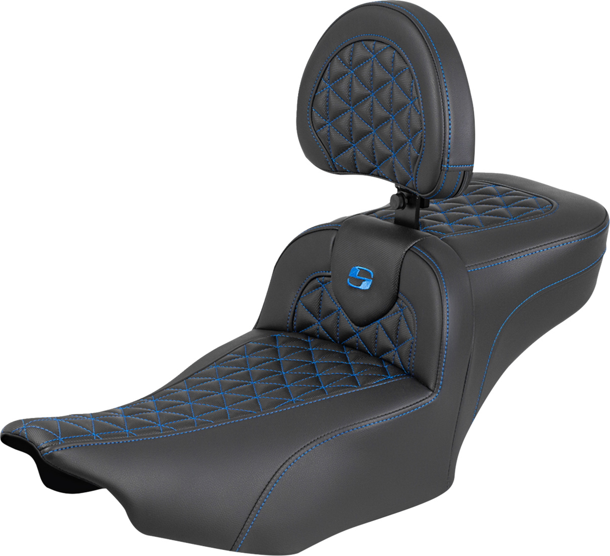 SADDLEMEN Roadsofa™ Extended Reach Seat - with Backrest - Blue Stitch - FLH/FLT '23-'25 823-07-211B1