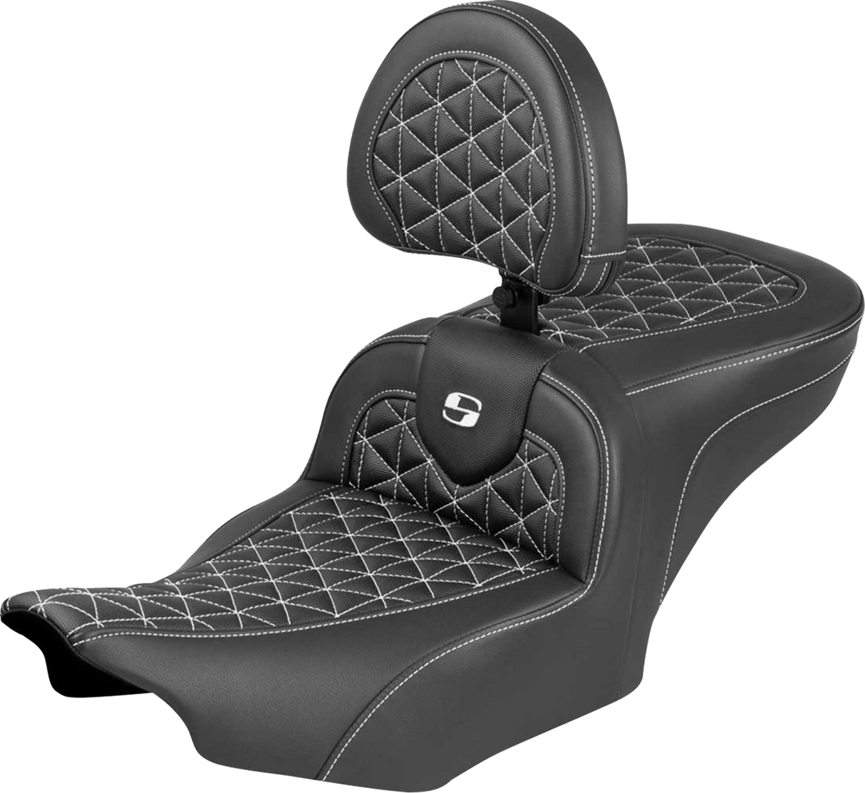 SADDLEMEN Roadsofa™ Seat - with Backrest - White Stitch - FLH/FLT '23-'25 823-07-210B6