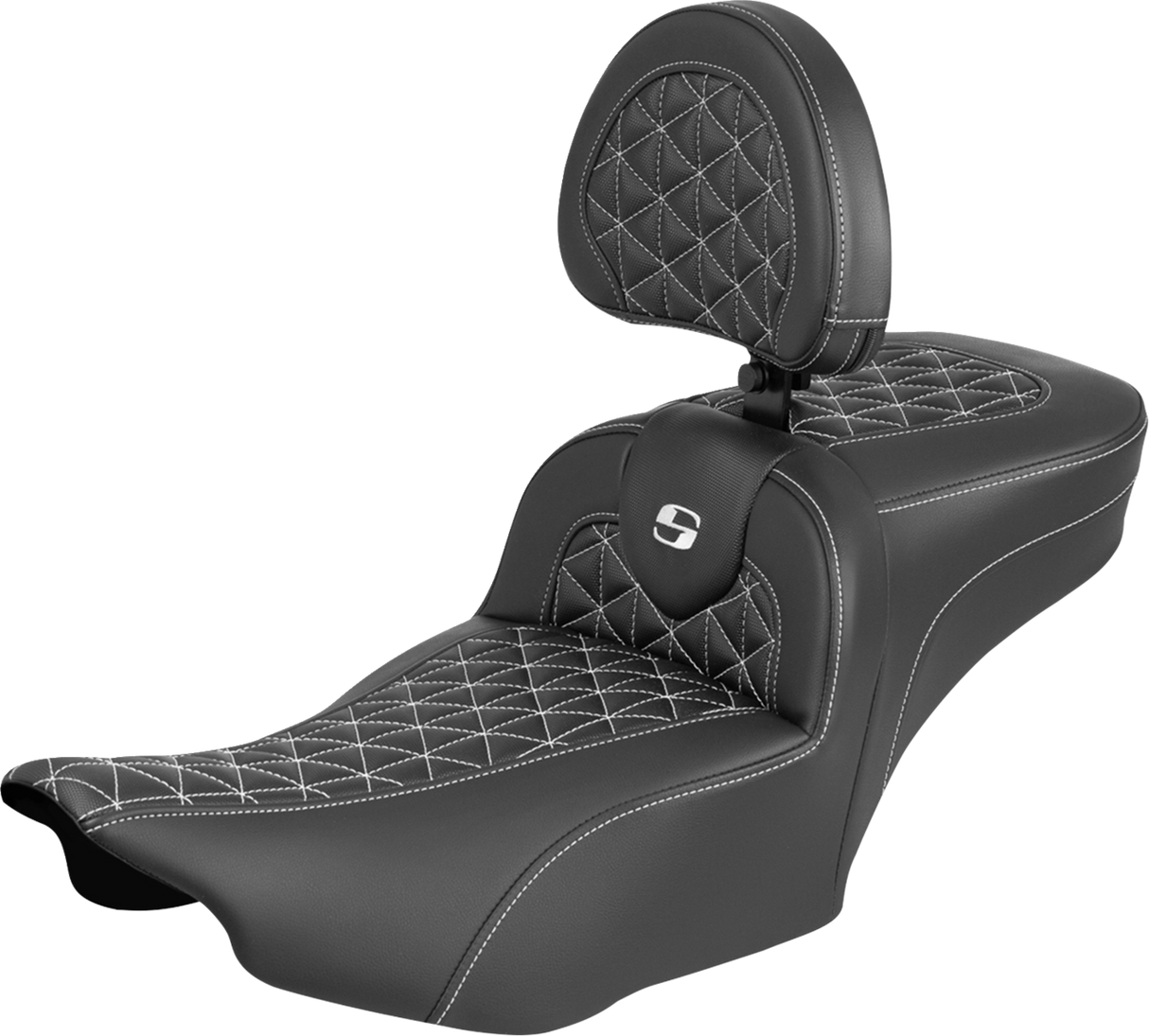 SADDLEMEN Roadsofa™ Extended Reach Seat - with Backrest - White Stitch - FLH/FLT '23-'25 823-07-211B6