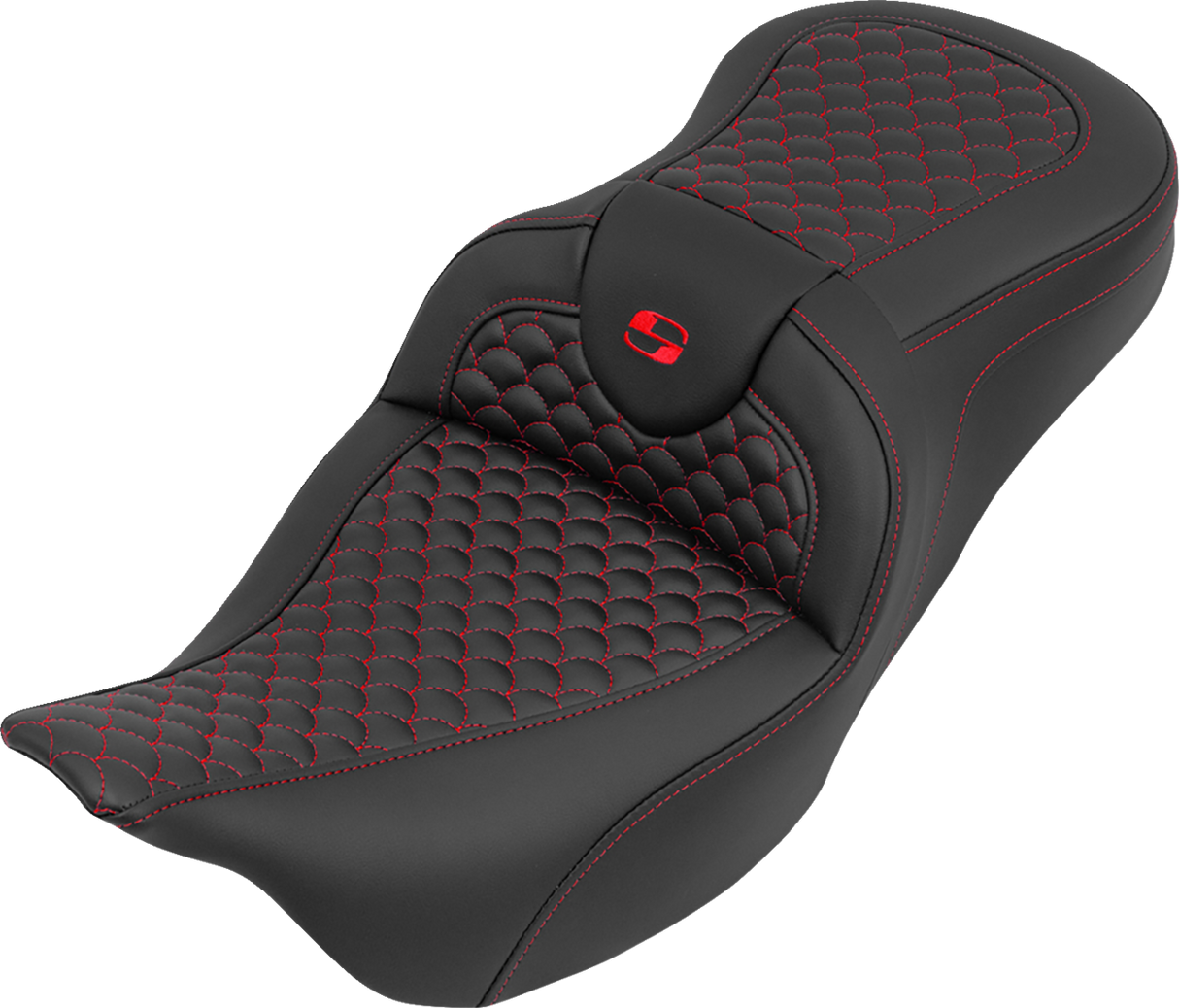 SADDLEMEN Roadsofa™ Seat - without Backrest - Dragon Stitch - Red Stitch - FLH/FLT '08-'25 808-07B-20804