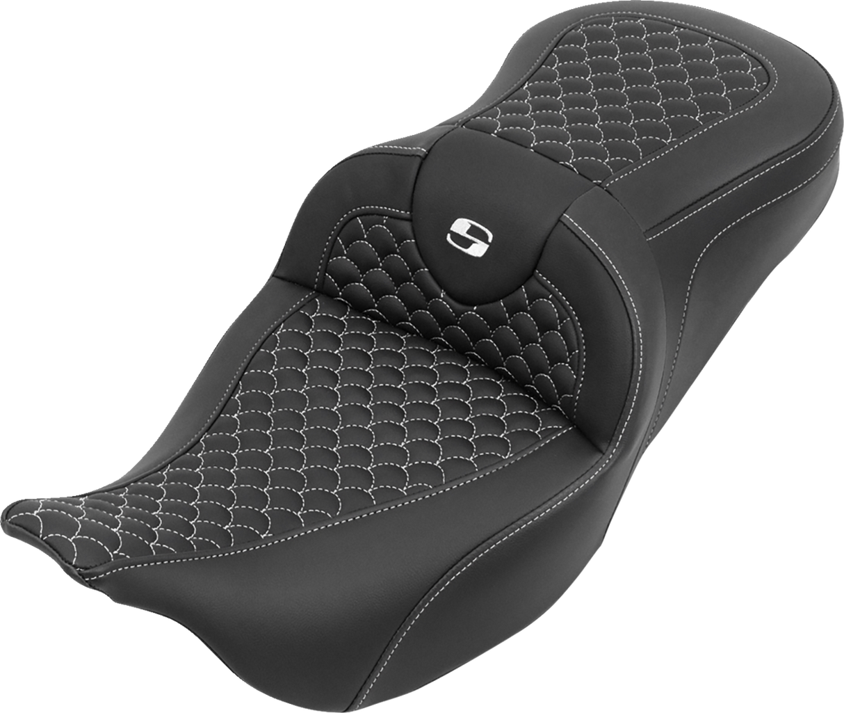 SADDLEMEN Roadsofa™ Seat - without Backrest - Dragon Stitch - White Stitch - FLH/FLT '08-'25 808-07B-20806