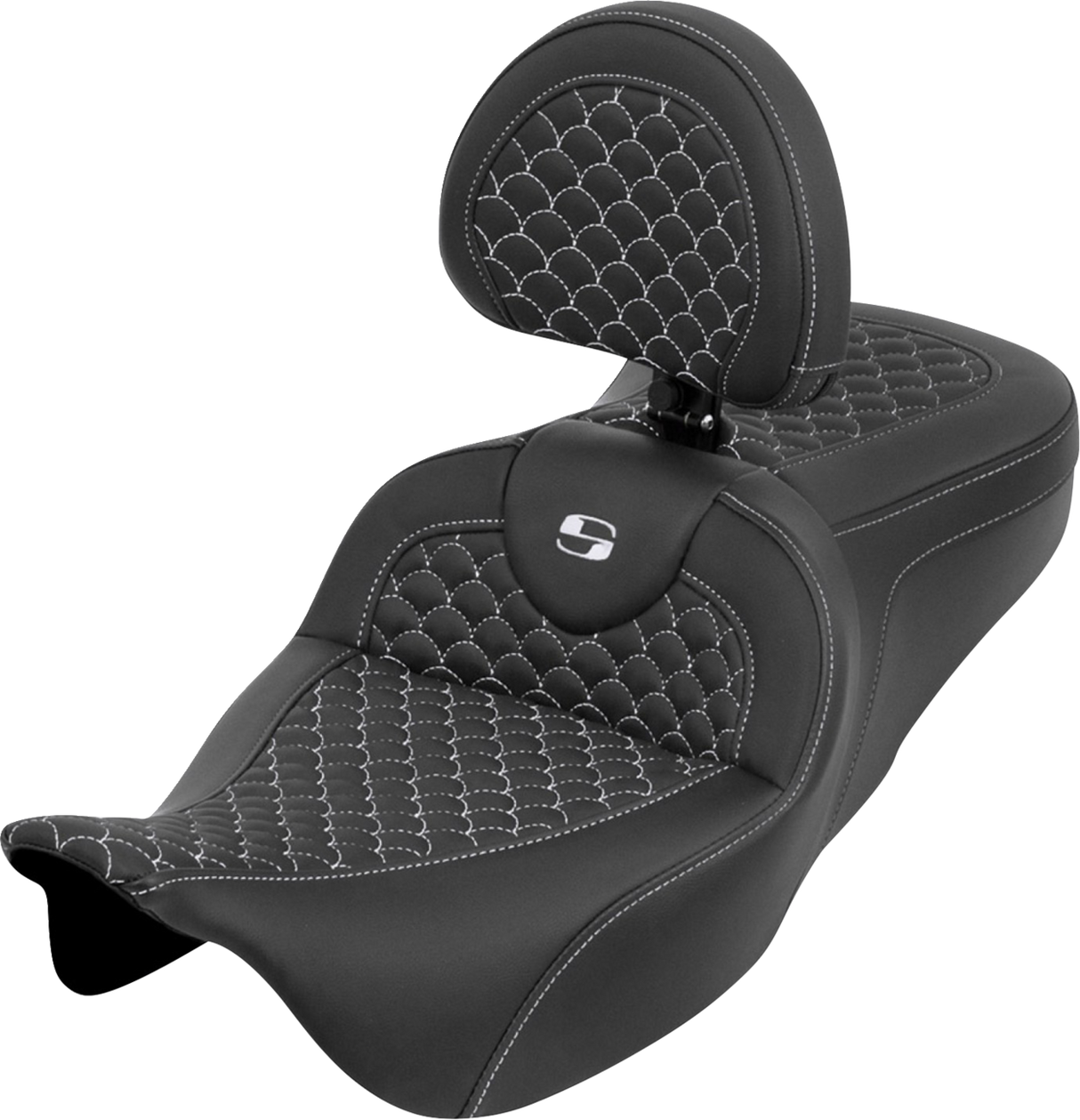 SADDLEMEN Roadsofa™ Seat - Dragon Scale - White Stitch - with Backrest - Touring '08-'25 808-07B-208B6