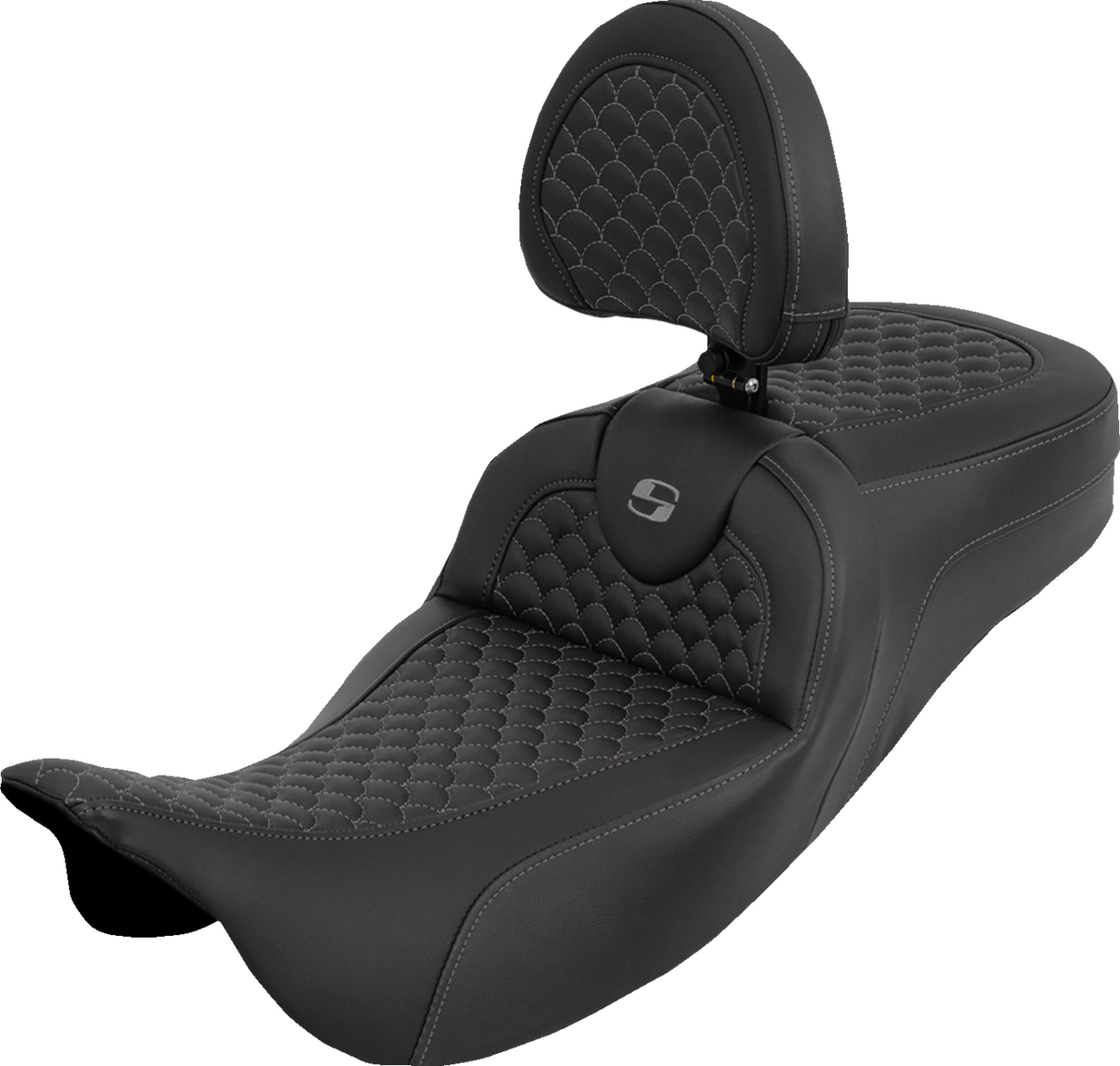 SADDLEMEN Extended Reach Roadsofa™ Seat - Dragon Scale - Gray Stitch - with Backrest - Touring '08-'25 808-07B-209B2