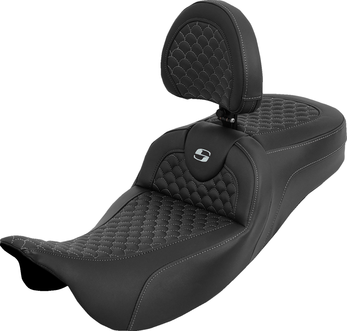 SADDLEMEN Extended Reach Roadsofa™ Seat - Dragon Scale - Silver Stitch - with Backrest - Touring '08-'25 808-07B-209B5