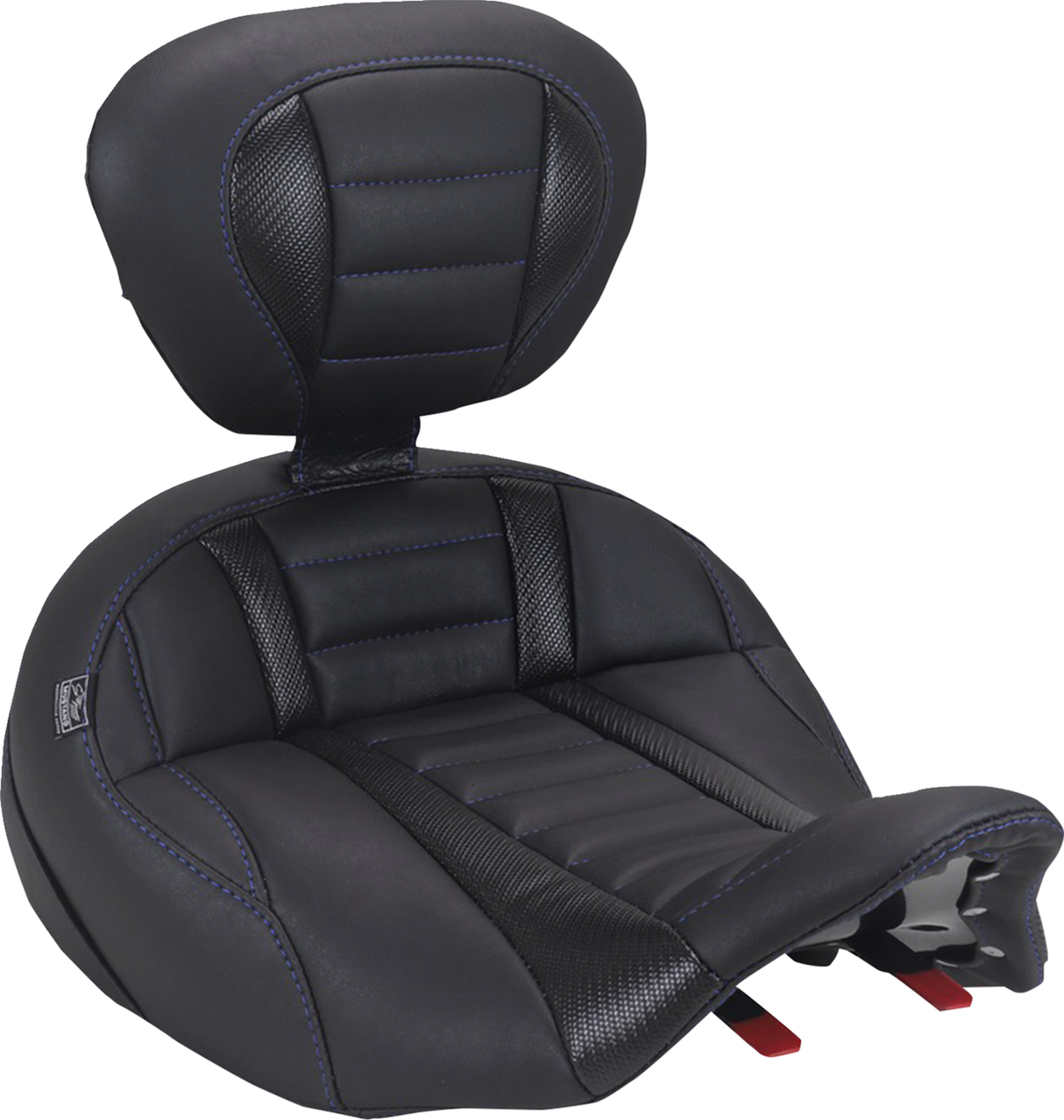 MUSTANG Deluxe Touring Solo Seat - with Driver's Backrest - Sky Blue Stitch - FLH/FLT '23-'25 89406SB