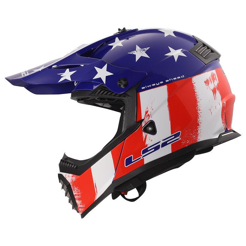 LS2 Gate Youth Battle Scar MX Helmet Gloss Red White Blue