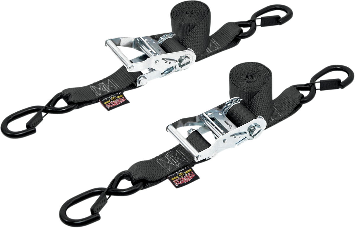 Powertye Mfg. 30572-S Soft-Tye Tie-Down Straps - Ratchet - with Latch Hooks - 1-1/2" x 6-1/2' - Black