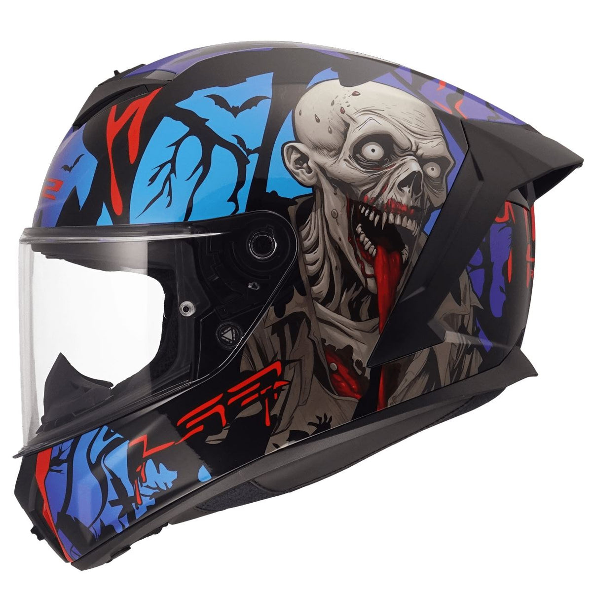 LS2 Rapid III Full Face Street Helmet | Zombie | Gloss Black/Blue/Red | XS–3XL | 820-1151