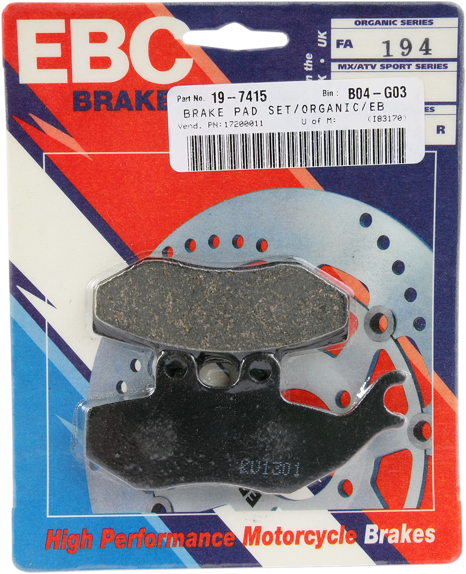 EBC FA Series Organic Base Brake Pads - FA194 (Aprilia / Gas Gas / Beta / Yamaha / Sherco / Piaggio 1999–2024)