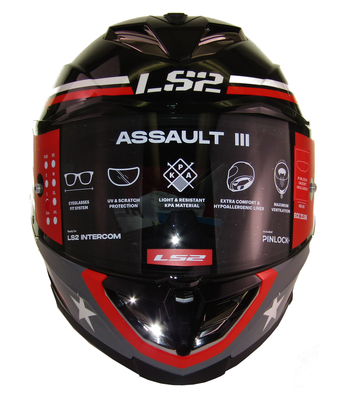 LS2 Assault III Full Face Helmet | Zone | Gloss Black/Gray/Red | XS–3XL | 818-1241