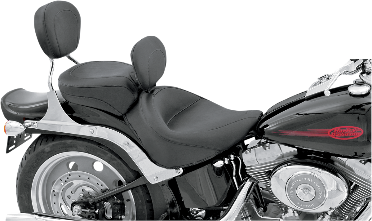 MUSTANG Wide Solo Seat - With Backrest - Vintage - Black - Smooth - Softail '06-'17 79530