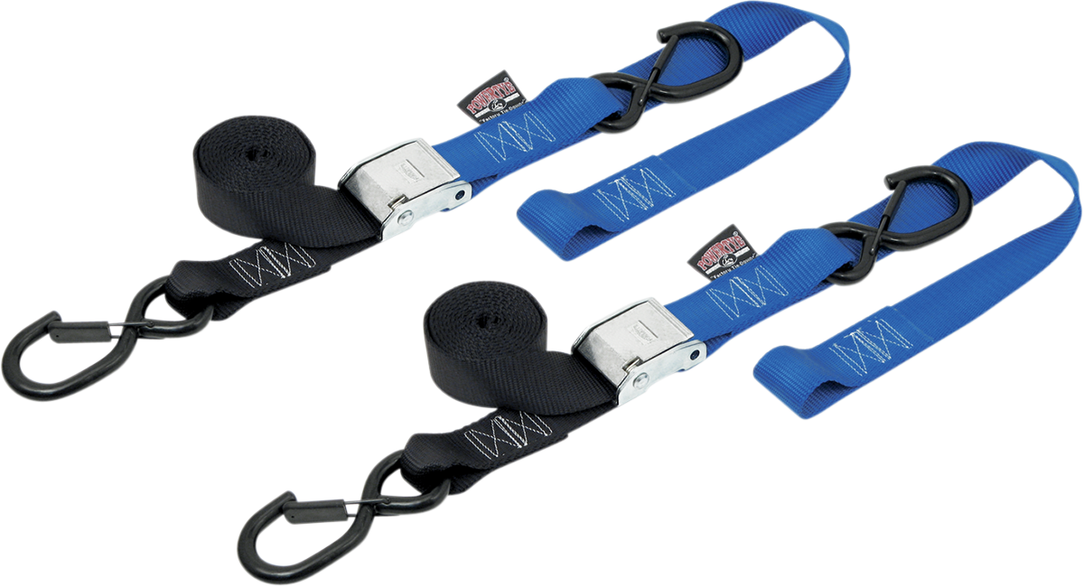 Powertye Mfg. 29623-S Soft-Tye Tie Down Straps - Cam Buckle - Latch Hooks - 1-1/2" x 6-1/2' - Black/Blue