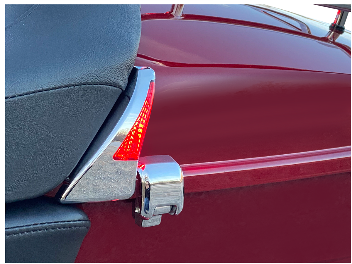 Custom Dynamics Sequential Tour Pak Seat Back Rest LED Lights - Chrome/Red - FLH CD-TPBR-14-RC - Cycle City Outdoors