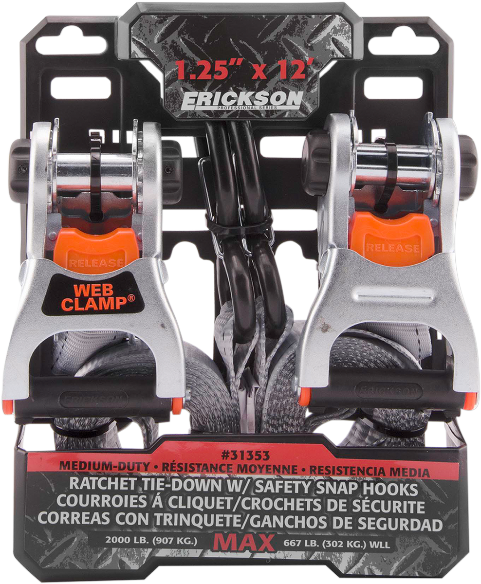 Erickson 31353 Ratchet Tie-Down - 1.25" x 12' - Gray | ATV/UTV/Snow