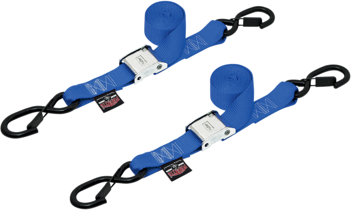 Powertye Mfg. 28623-S Tie-Down Straps - Cam Buckle - Latch Hook - 1-1/2" x 5-1/2' - Blue | Adventure/ATV/UTV