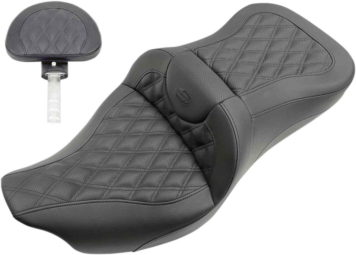 SADDLEMEN Roadsofa™ Seat - Full Lattice Stitch with Backrest - FL '08-'23 808-07B-182BR