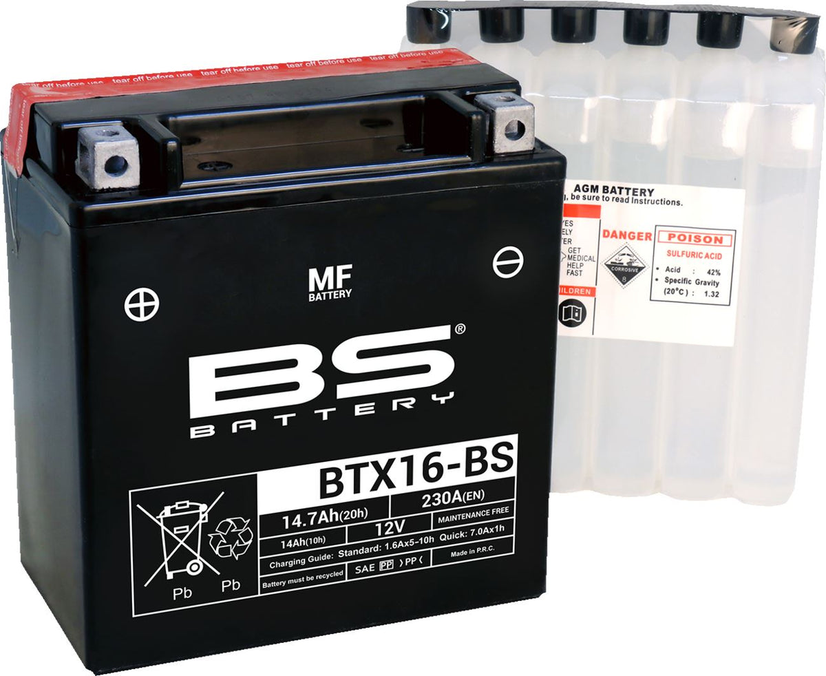 BS Battery BTX16-BS AGM Powersports Battery | 12V 14Ah 230 CCA | Acid Pack Included