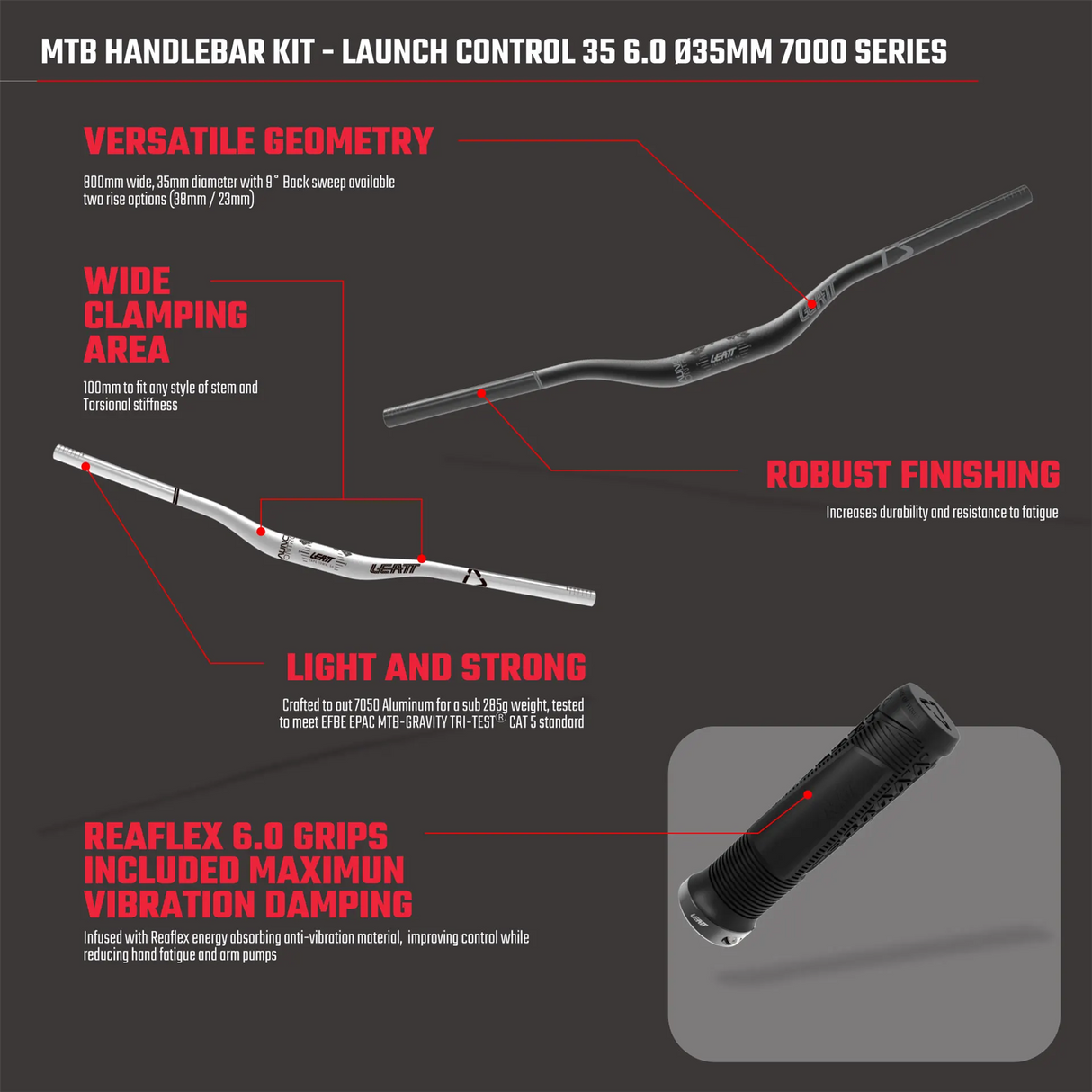 Leatt MTB Handlebar Kit Launch Control 6.0 35mm Hi Rise Silver