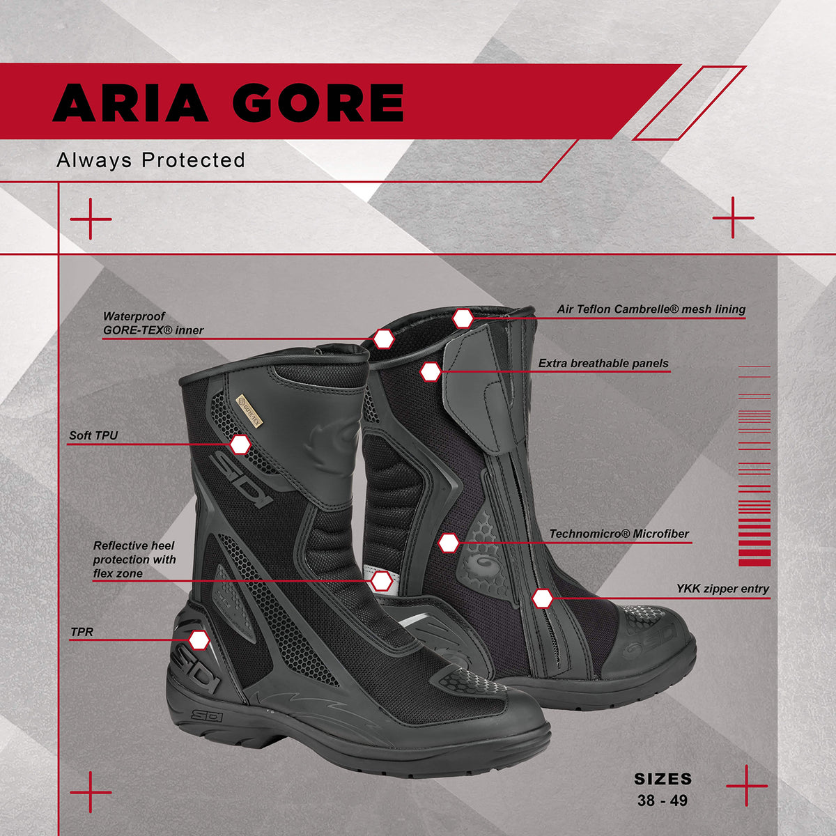 Sidi Aria Gore Waterproof Touring Boots | Breathable Panels, GORE-TEX Membrane & YKK Side Zip