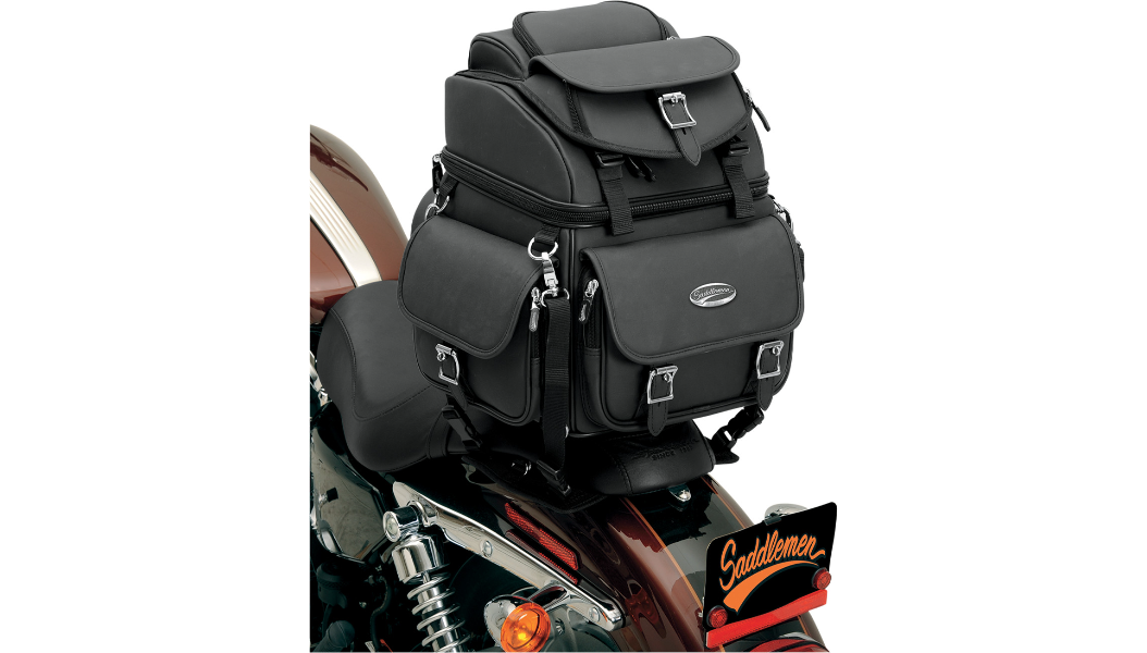 Saddlemen BR1800EX Motorcycle Sissy Bar Bag | Adjustable Backrest, Rain Cover & Two Mounting Systems