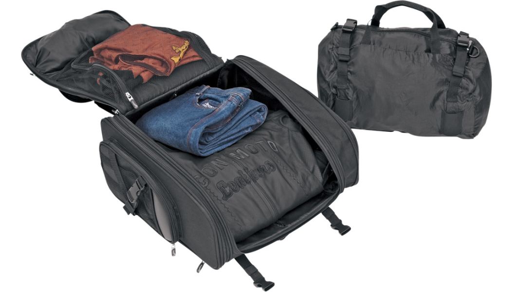 Saddlemen S2200E Expandable Motorcycle Sissy Bar Bag | Fold-Down Duffel & 1200D SaddleTuff