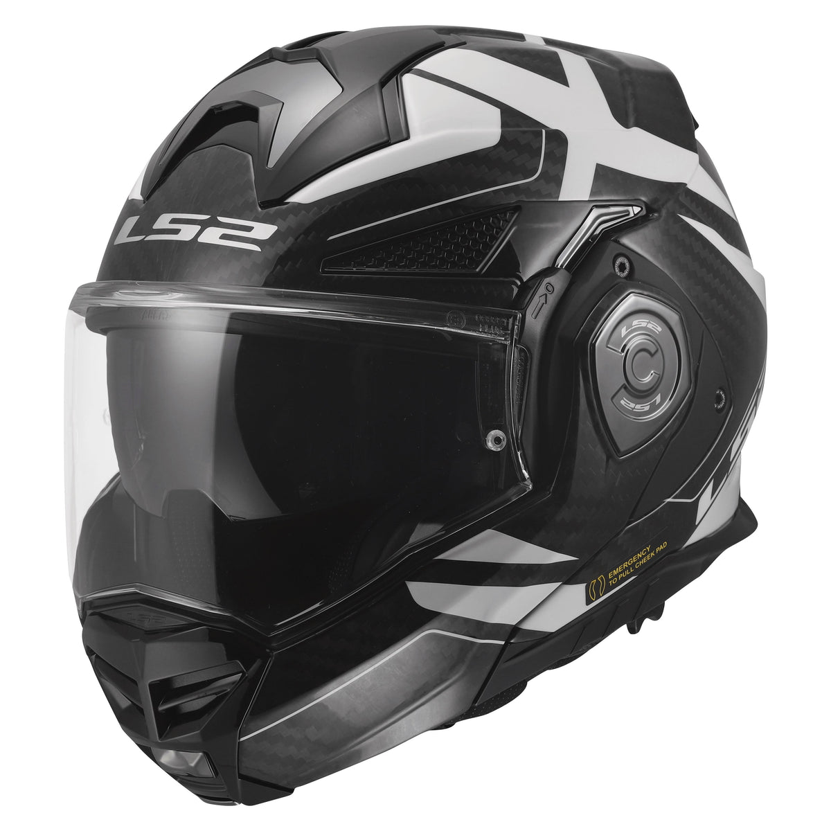 LS2 Advant X Carbon Modular Helmet | Halo | Gloss Black/White | XS–3XL | 901-2121