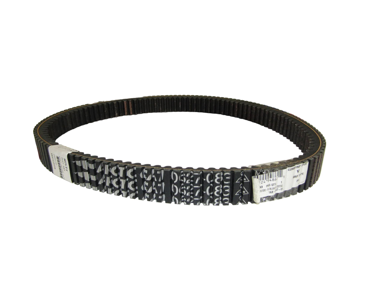 Black belt with visible branding on a white surface