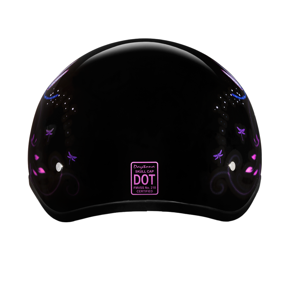 DOT Approved Daytona Motorcycle Half Face Helmet - Skull Cap Graphics for Men & Women, Scooters, ATVs, UTVs & Choppers - W/ Dragonfly