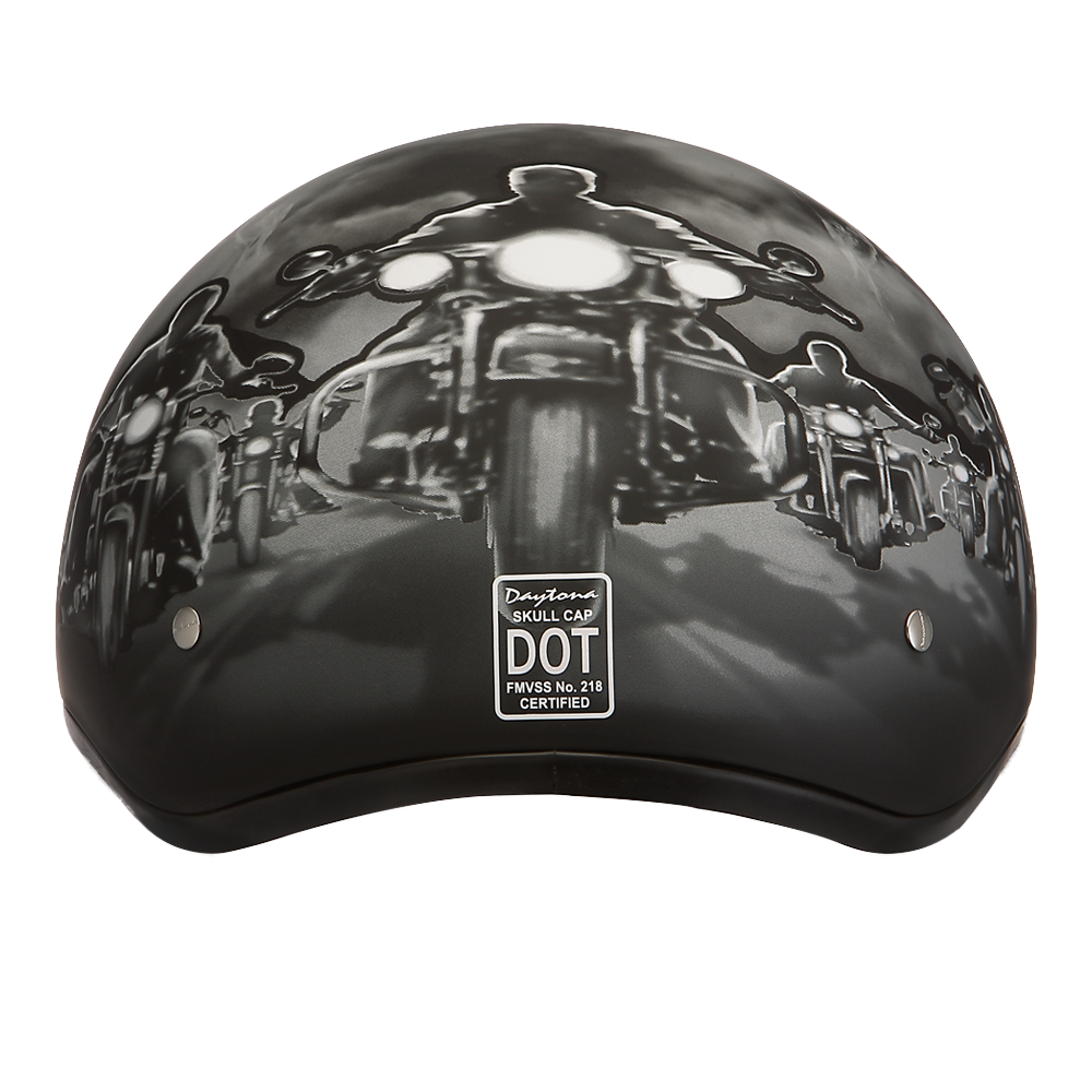 DOT Approved Daytona Motorcycle Half Face Helmet - Skull Cap Graphics for Men & Women, Scooters, ATVs, UTVs & Choppers - W/ Guns