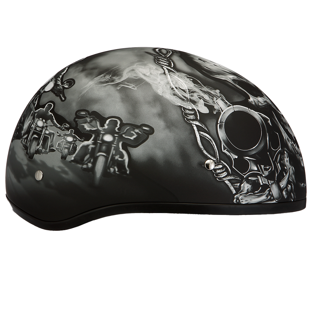 DOT Approved Daytona Motorcycle Half Face Helmet - Skull Cap Graphics for Men & Women, Scooters, ATVs, UTVs & Choppers - W/ Guns