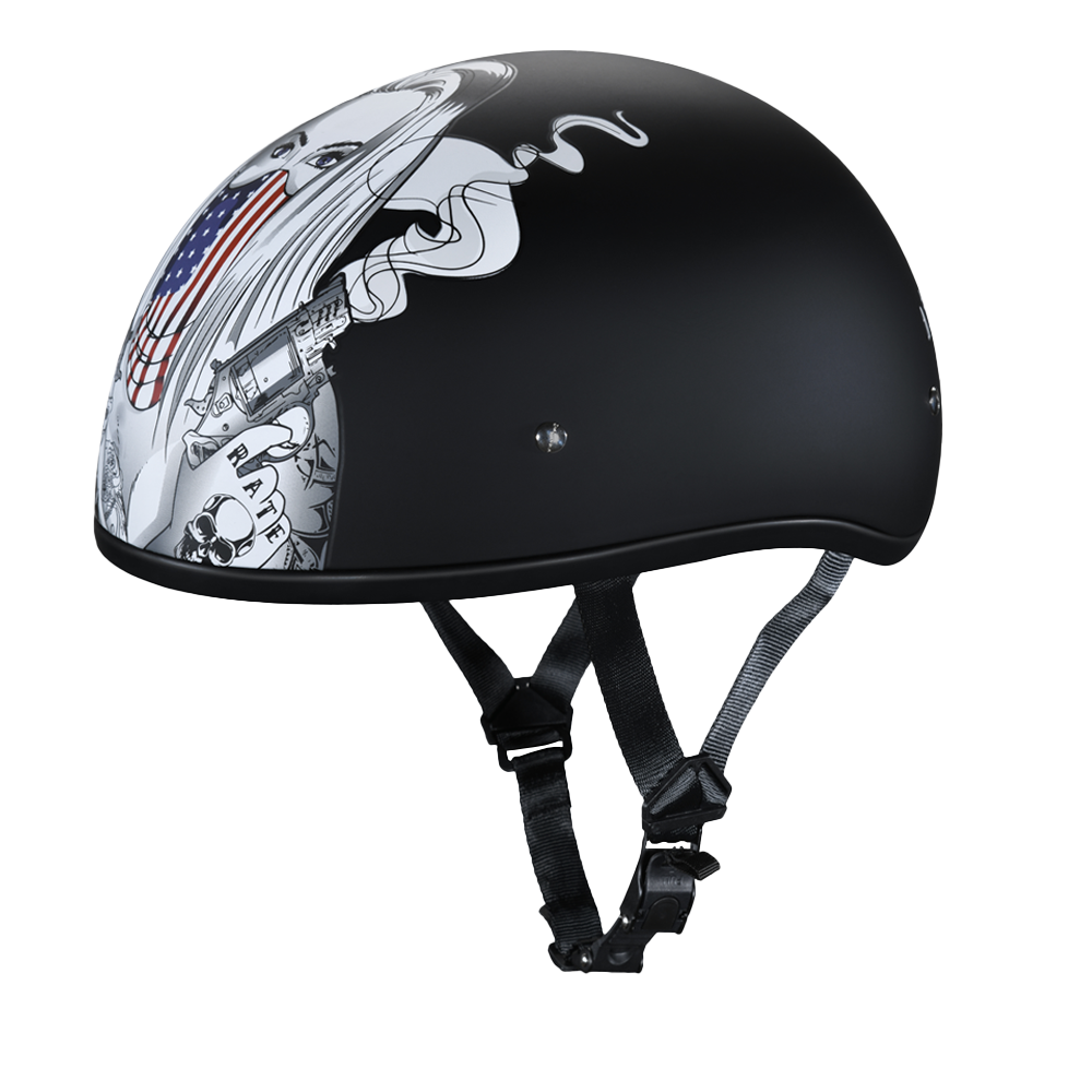 DOT Approved Daytona Motorcycle Half Face Helmet - Skull Cap Graphics for Men & Women, Scooters, ATVs, UTVs & Choppers - W/ Make 'Em Pay