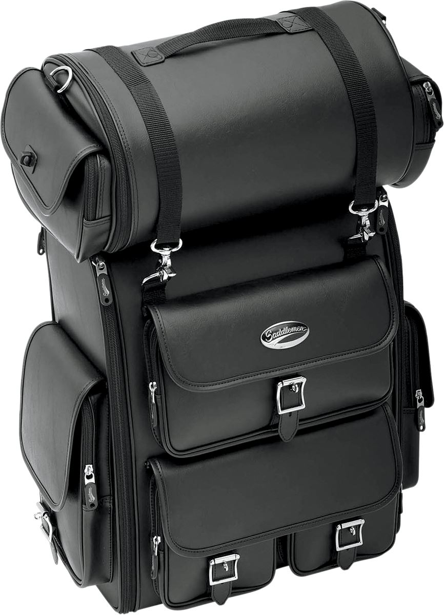 Saddlemen Drifter Motorcycle Sissy Bar Bag | Dual Side Access, Adjustable Shelf & Included Roll Bag