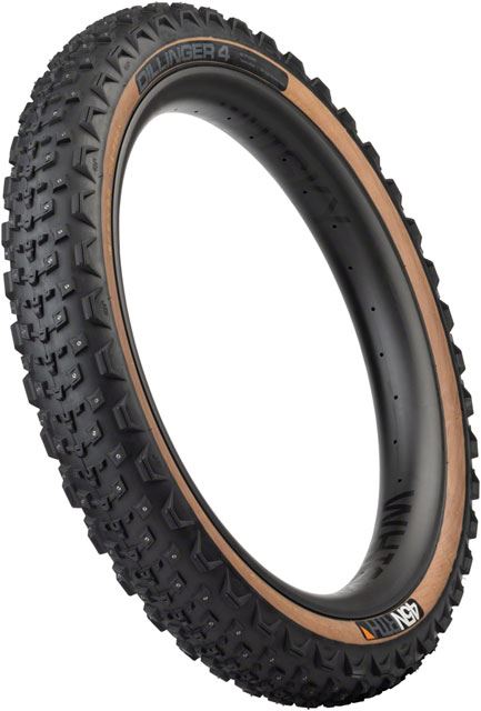 45NRTH Dillinger 4 Studded Fat Bike Tire - 27.5x4.0 Tan | 168 Large Concave Carbide Aluminum Studs | 60 TPI Tubeless