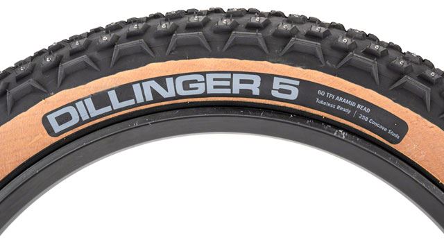 45NRTH Dillinger 5 Studded Fat Bike Tire - 26x4.6 Tan | 258 Concave Carbide Aluminum Studs | 60 TPI Tubeless